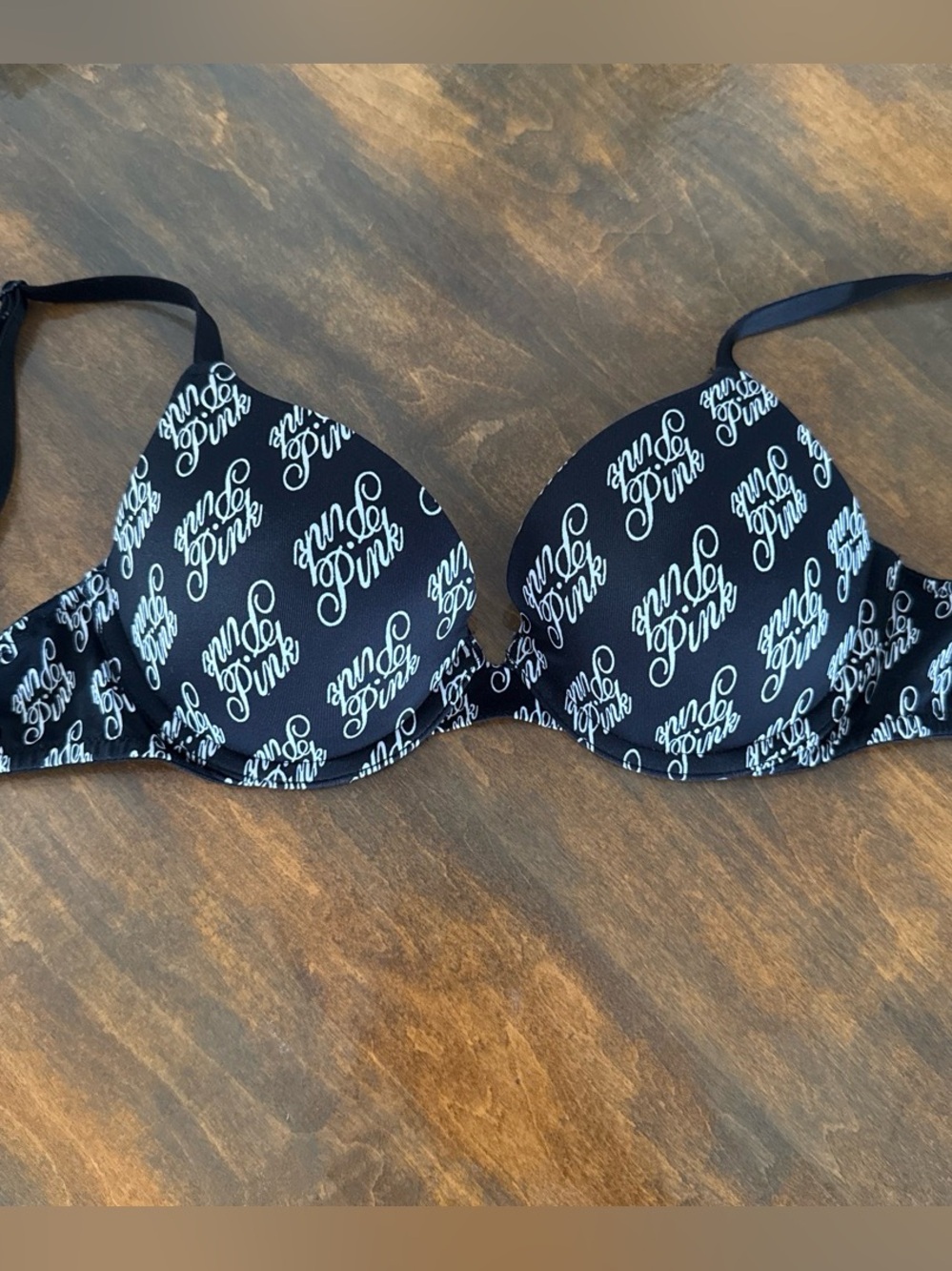 PINK Victoria's Secret Black Bra with White Script Logo